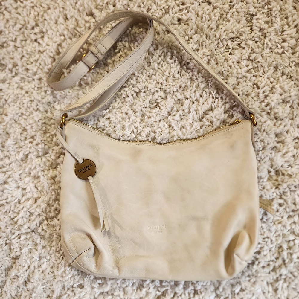 Margot New York Leather Crossbody Bag Cream Adjustable Strap Gold Hardware - Picture 1 of 9